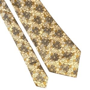 Vintage Made in France Lanvin Gold and Brown Patterned Tie 60”